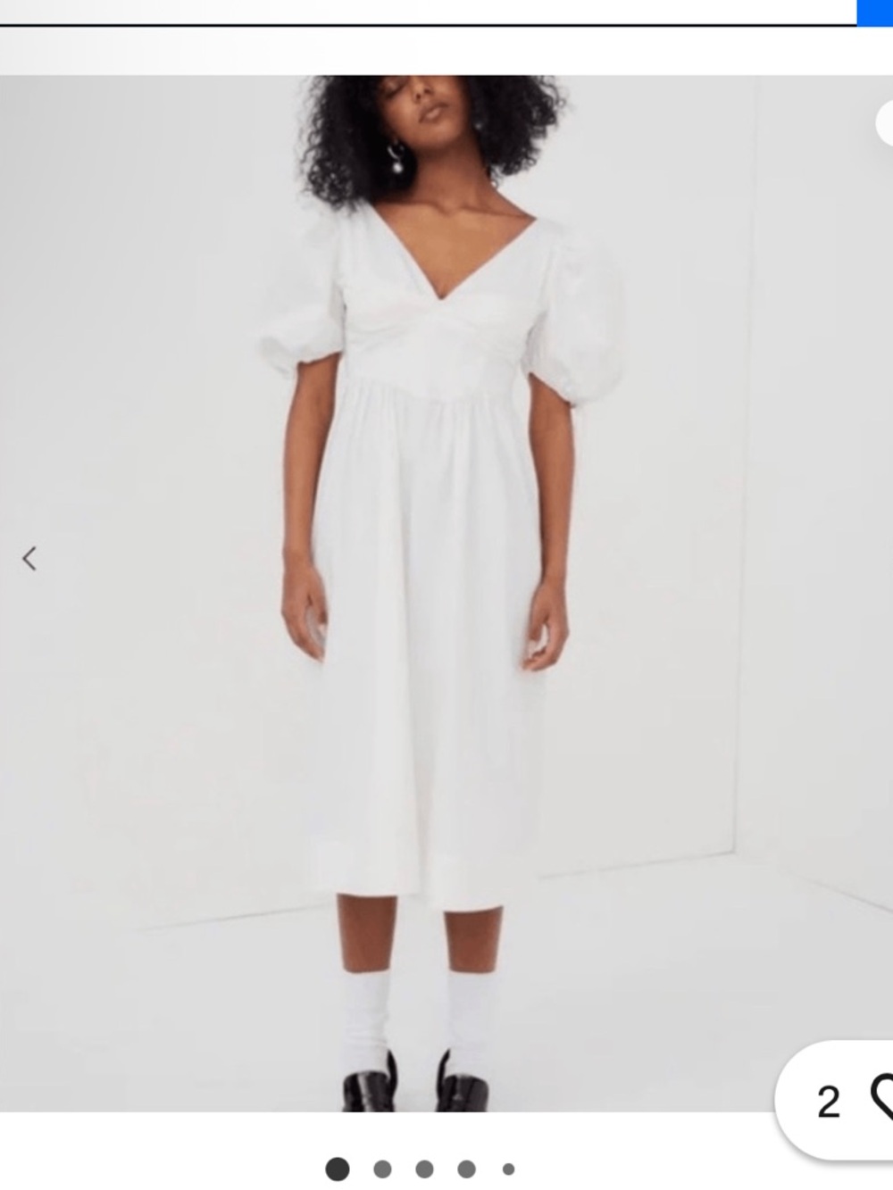 For Love & Lemons White V‑Neck Puff Sleeve Midi Dress